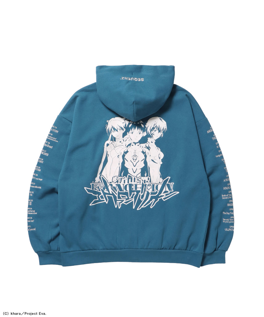 EVA CHARCTER ZIP PK / オーバーサイズ ビッグシルエット ジップパーカー 刺繍 プリント フーディ 裏起毛 ユニセックス グリーン