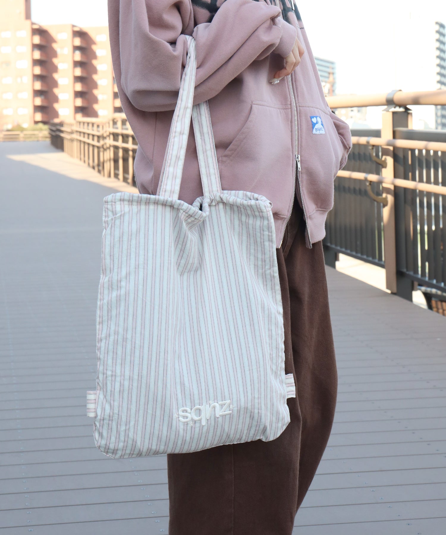 sqnz dairy 2way knapsack / ナップサック トートバック 2WAY チェック ストライプ ライトピンク