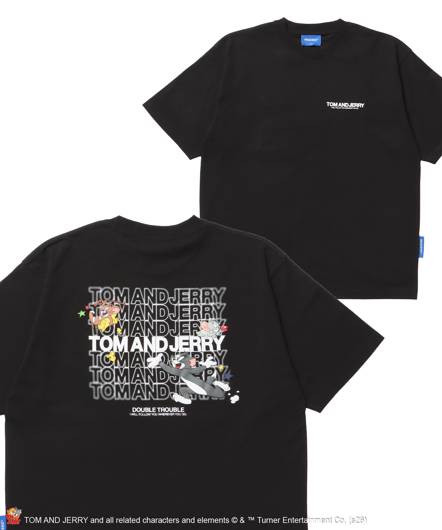 TJ BLUR LOGO TEE / トムとジェリー 半袖 クルーネック プリント ワンポイント ユニセックス オーバーサイズ ビッグシルエット レイヤード ブラック