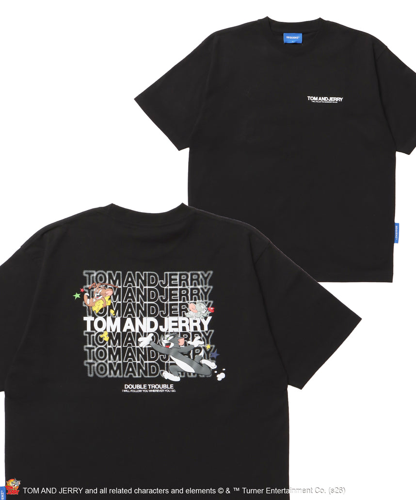 TJ BLUR LOGO TEE / トムとジェリー 半袖 クルーネック プリント ワンポイント ユニセックス オーバーサイズ ビッグシルエット レイヤード ブラック