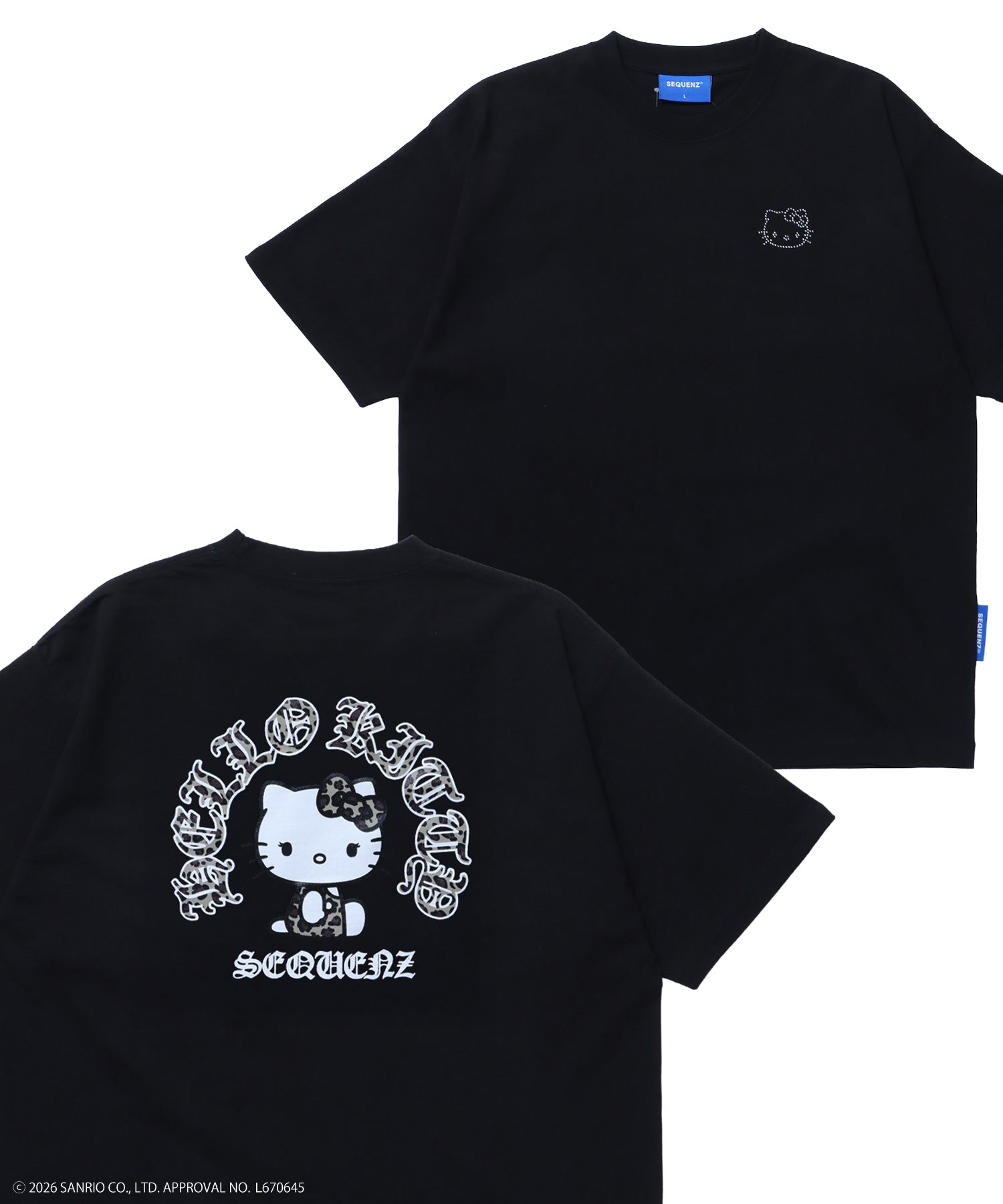 HK CIRCLE LOGO TEE / ハローキティ キティちゃん 半袖 クルーネック プリント ワンポイント ラインストーン プリント ブラック