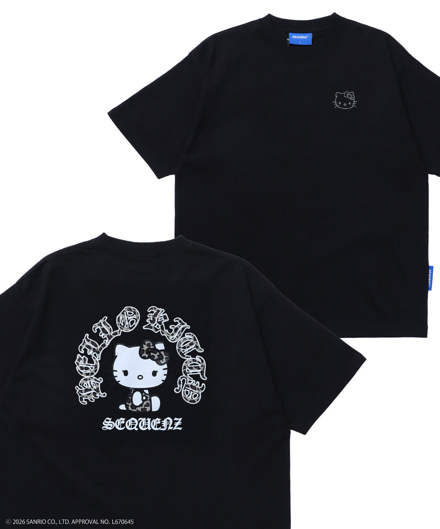 HK CIRCLE LOGO TEE / ハローキティ キティちゃん 半袖 クルーネック プリント ワンポイント ラインストーン プリント ブラック