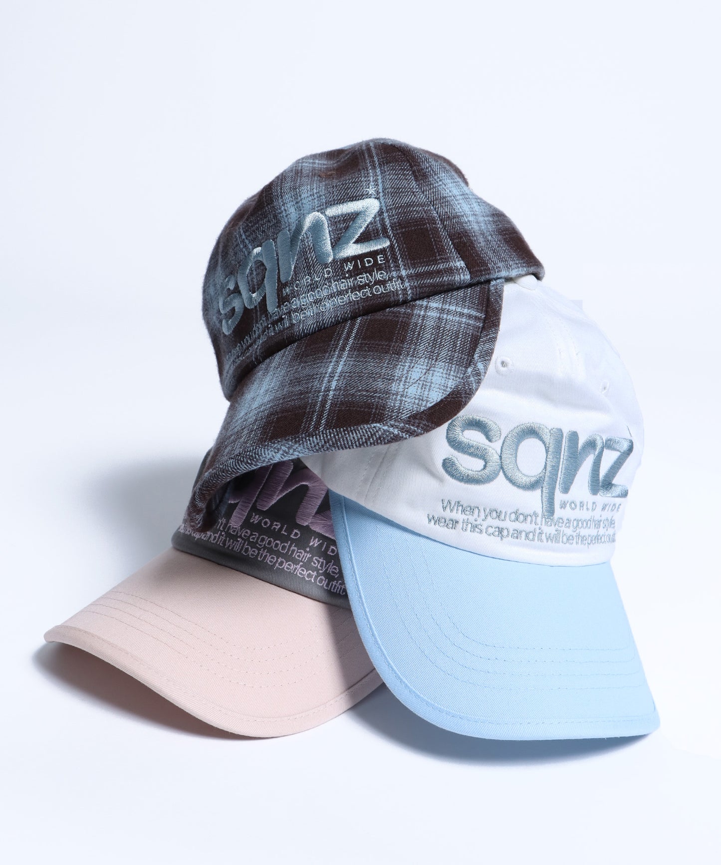 sqnz logo cap / ロゴ ベースボール キャップ 刺繍 ストリート ライトブルー