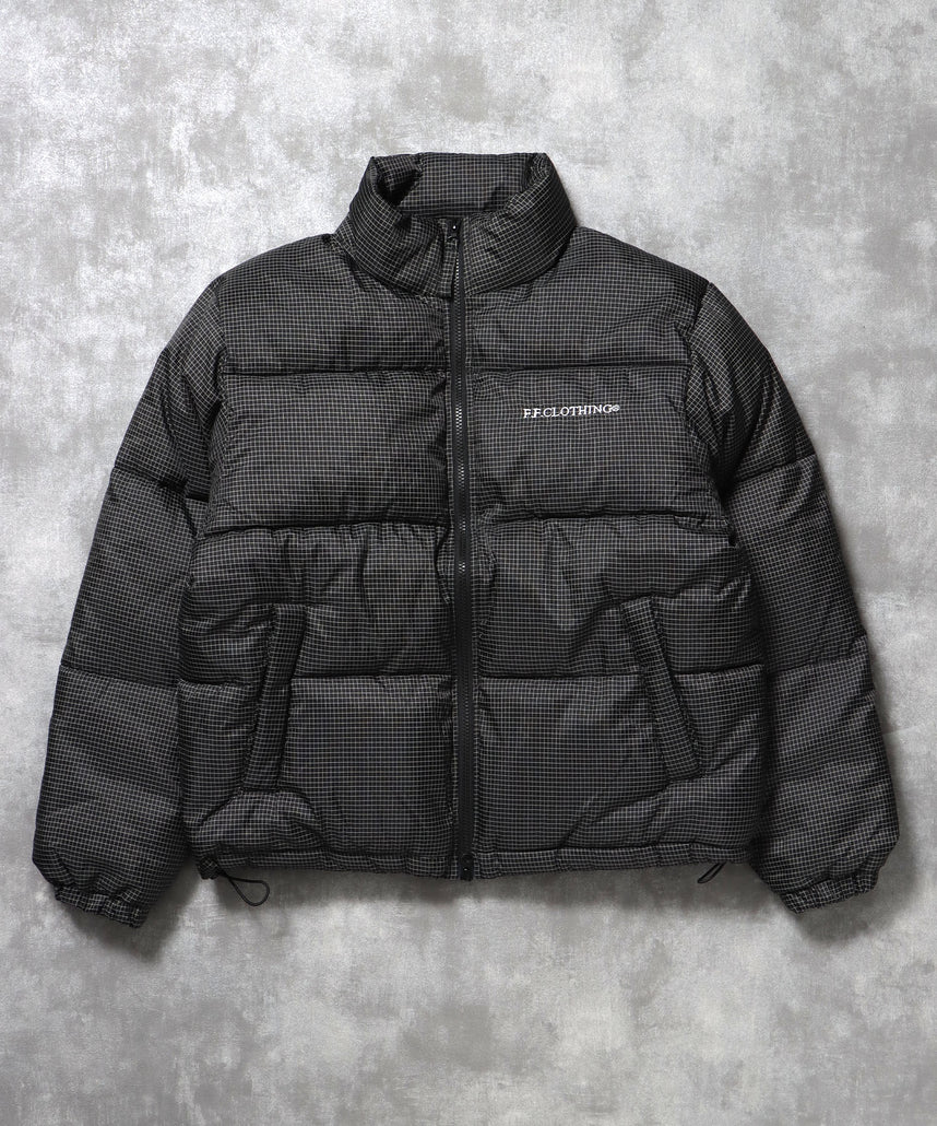スタンドパファー中綿ダブルジップジャケット / ダウンライク ジャケット 刺繍 チェック 中綿 ドローコード 柄80