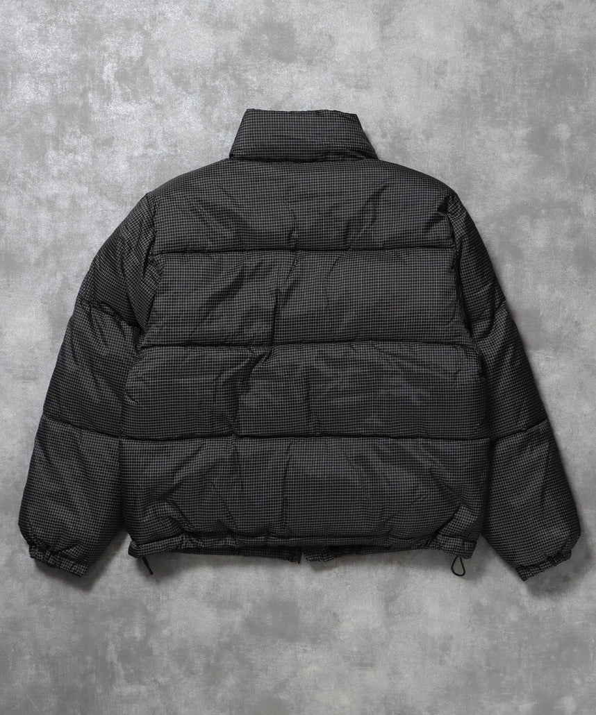 スタンドパファー中綿ダブルジップジャケット / ダウンライク ジャケット 刺繍 チェック 中綿 ドローコード 柄80
