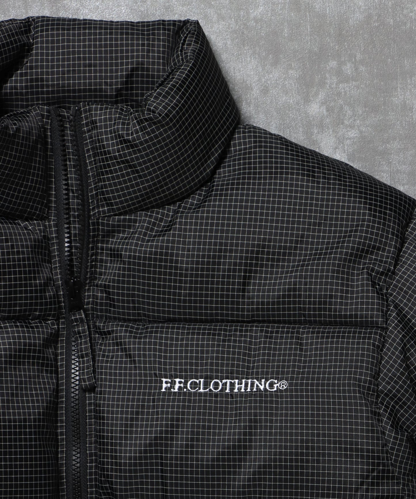 スタンドパファー中綿ダブルジップジャケット / ダウンライク ジャケット 刺繍 チェック 中綿 ドローコード 柄80