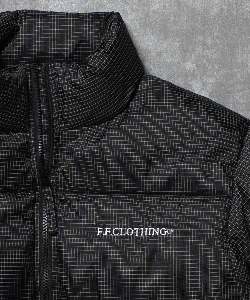 スタンドパファー中綿ダブルジップジャケット / ダウンライク ジャケット 刺繍 チェック 中綿 ドローコード 柄80