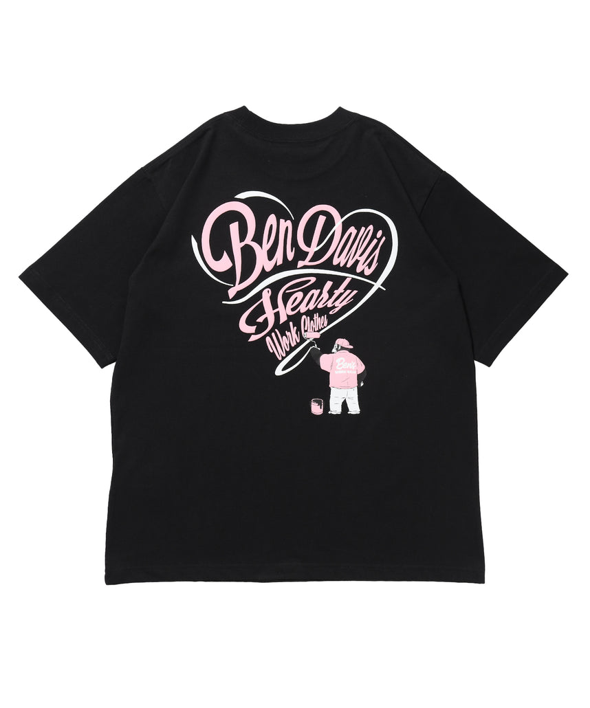 SCRIPT HEART TEE / Tシャツ 半袖 クルーネック 刺繍 ワンポイント ユニセックス オーバーサイズ ブラック