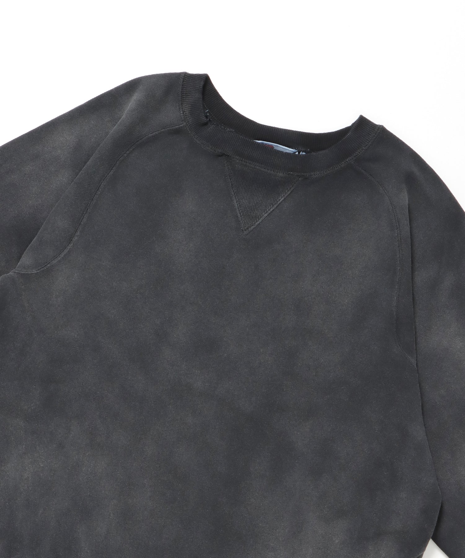 70'S FIT F-SLEEVE CREW / 加工 裏起毛 クルーネック スウェット ラグラン 短丈 裏毛 ブラック