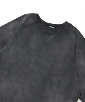 70'S FIT F-SLEEVE CREW / 加工 裏起毛 クルーネック スウェット ラグラン 短丈 裏毛 ブラック