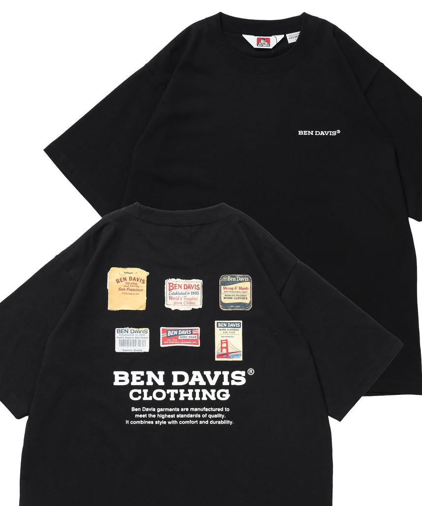 LABELS TEE / Tシャツ 半袖 クルーネック 刺繍 ワンポイント プリント ユニセックス オーバーサイズ ブラック