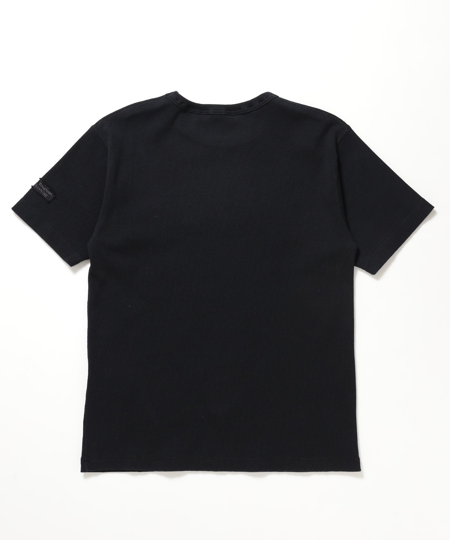LETTERED RIB TEE / Tシャツ 半袖 クルーネック 刺繍 ワッペン ワンポイント ユニセックス ピス ブラック