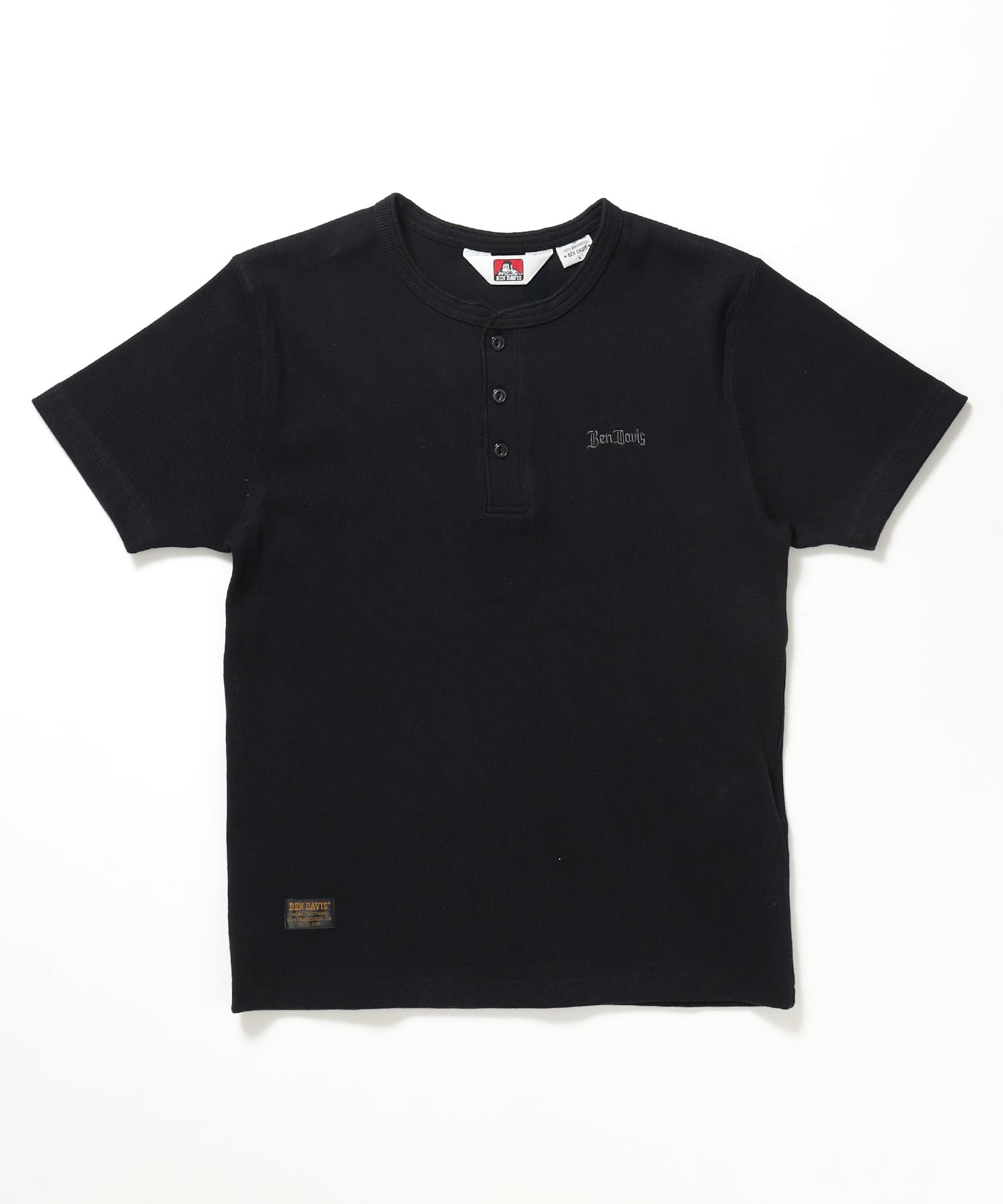 RIB HENLEY TEE / Tシャツ 半袖 ヘンリーネック 刺繍 ワンポイント ユニセックス ピス ブラック