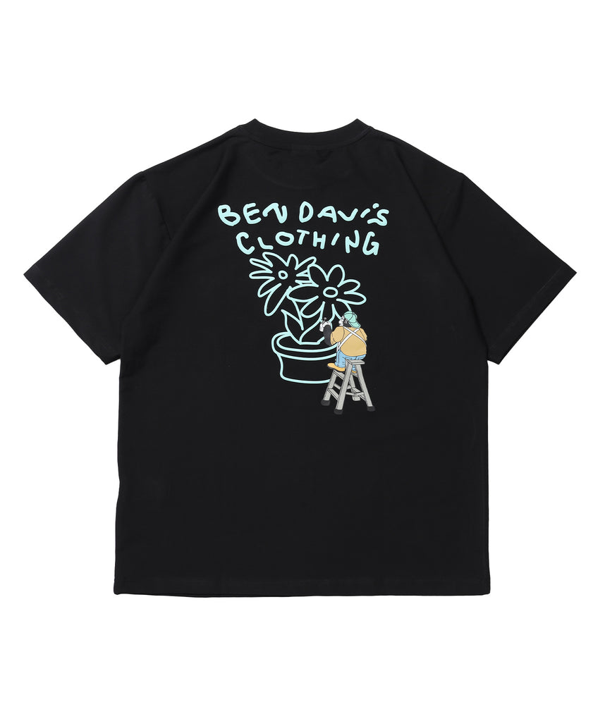 COOLER FLOWER TEE /半袖 接触冷感 オーバーサイズ クルーネック プリント ユニセックス ドロップショルダー ブラック