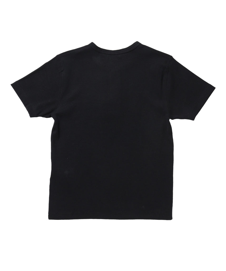 RIB HENLEY TEE / Tシャツ 半袖 ヘンリーネック 刺繍 ワンポイント ユニセックス ピス ブラック