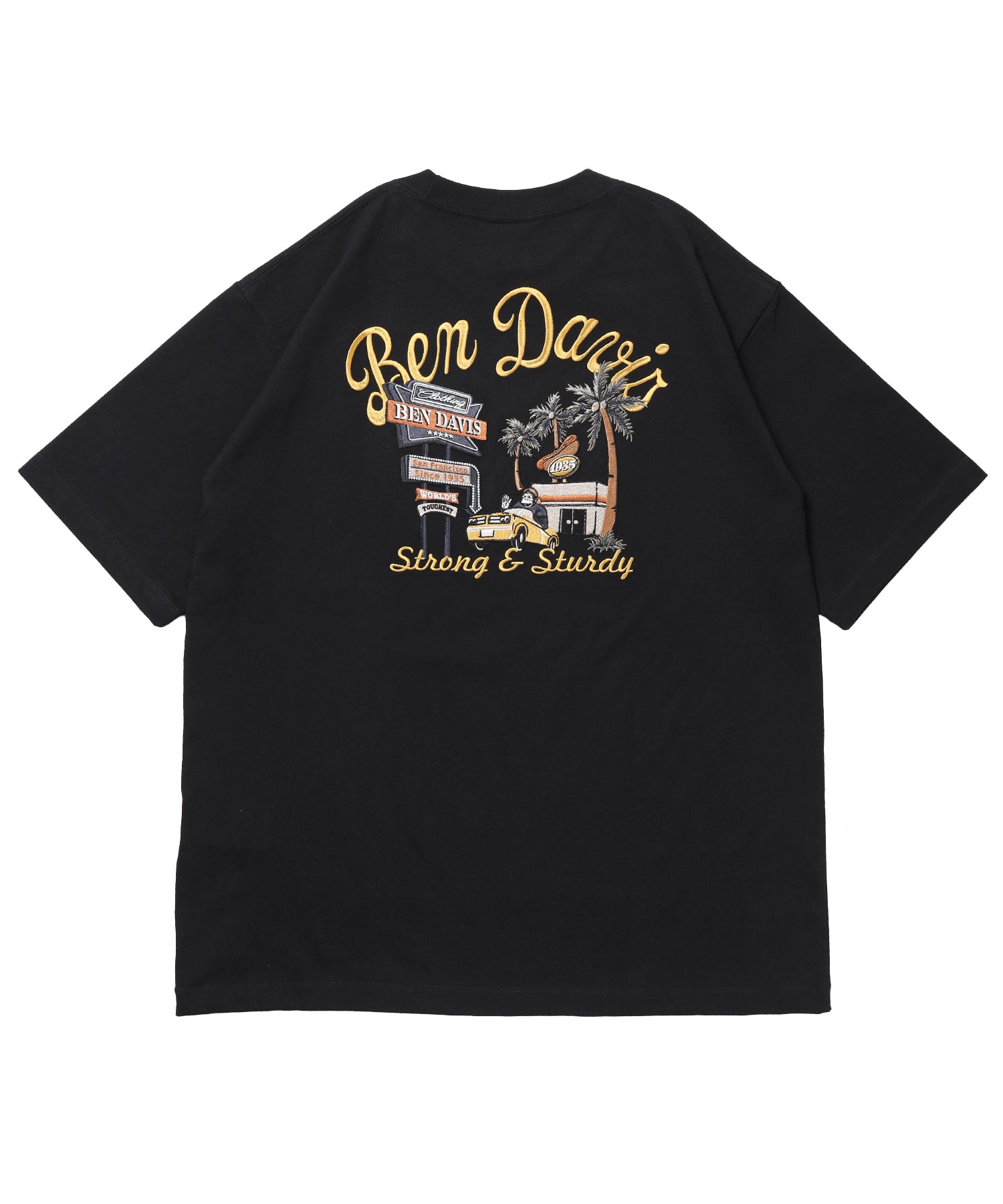 SOUVENIR EMB TEE / オーバーサイズ 半袖 クルーネック 刺繍 プリント ユニセックス ドロップショルダー ブラック