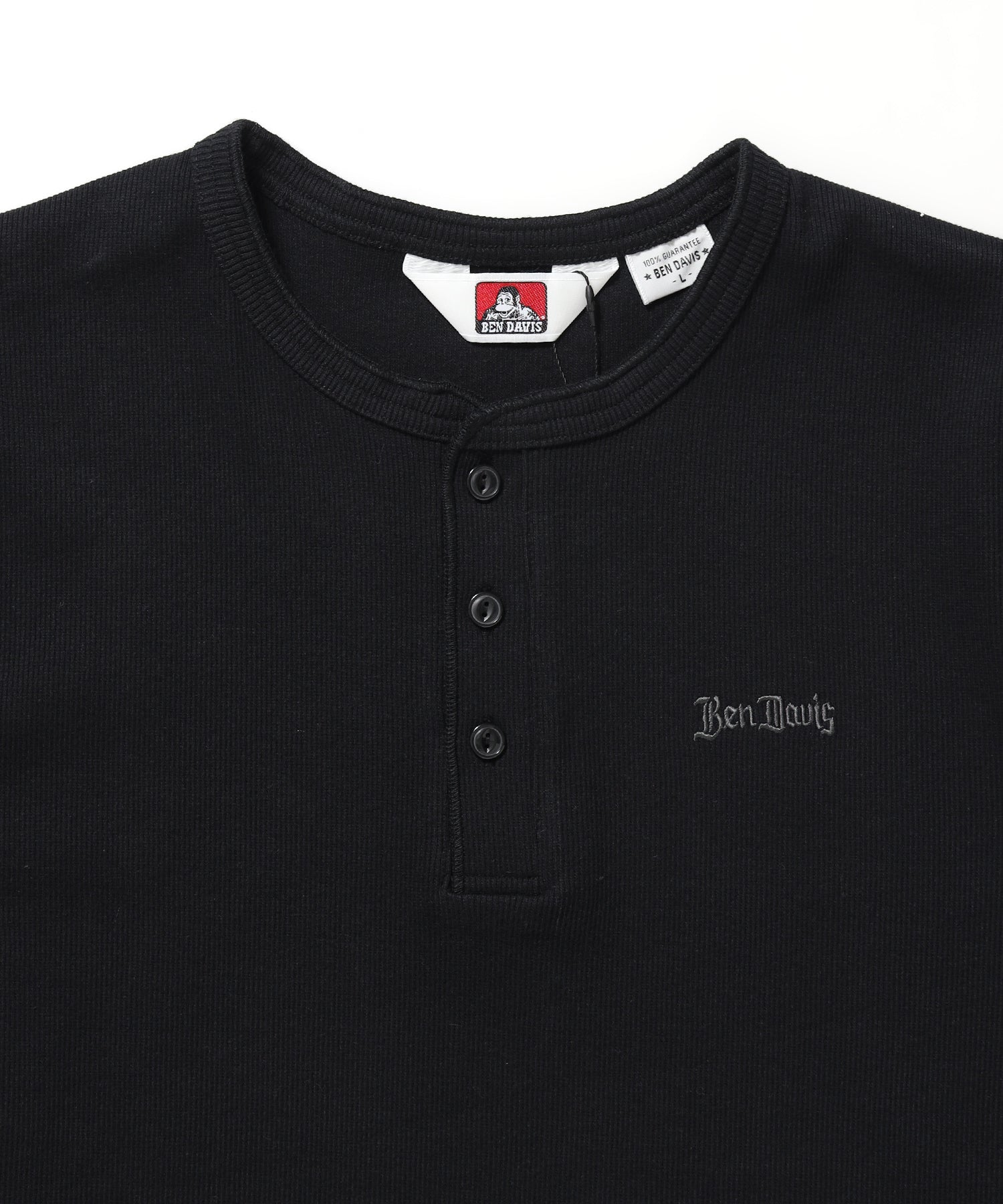 RIB HENLEY TEE / Tシャツ 半袖 ヘンリーネック 刺繍 ワンポイント ユニセックス ピス ブラック