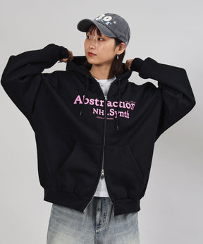 ヘビーウエイト2段ロゴZIPパーカー / パーカー 裏起毛 ジップ 刺繍 ロゴ フーディ ダブルジップ ブラック