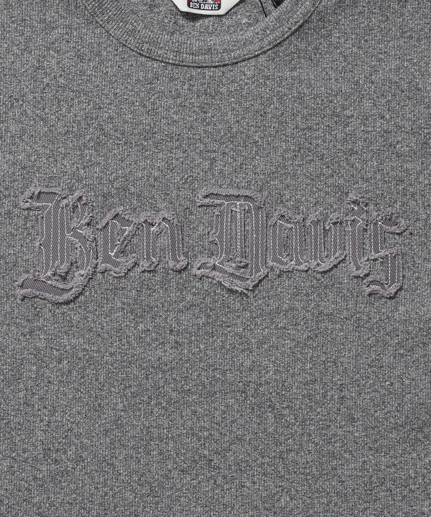 LETTERED RIB TEE / Tシャツ 半袖 クルーネック 刺繍 ワッペン ワンポイント ユニセックス ピス グレー