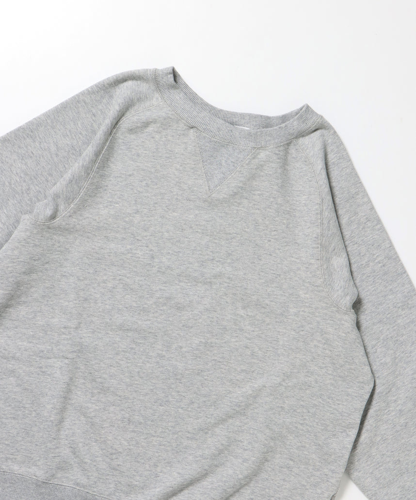 70'S FIT F-SLEEVE CREW / 加工 裏起毛 クルーネック スウェット ラグラン 短丈 裏毛 グレー
