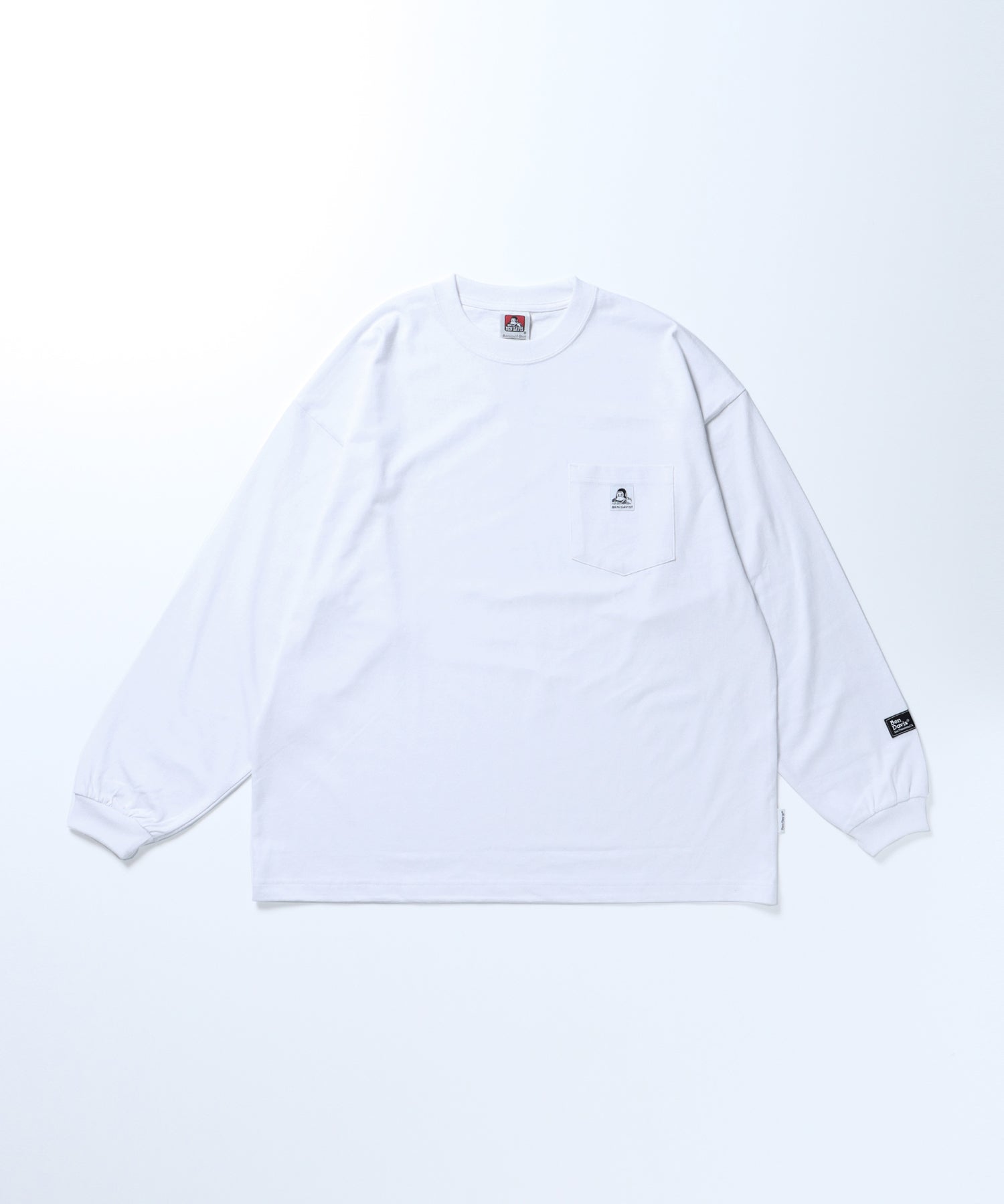 【BEN DAVIS(ベンデイビス)】 NEW L/S POCKET TEE (WIDE) / ピスネーム ポケット ロンT ワンポイント 長袖 ビッグ ホワイト