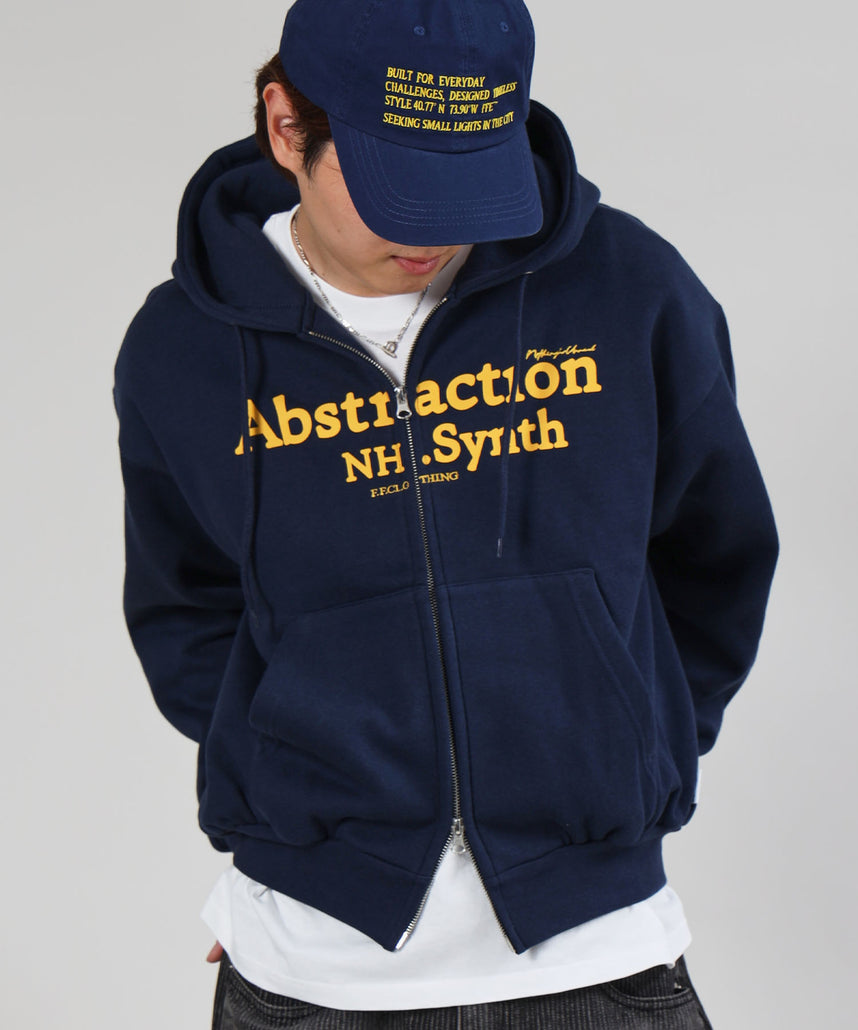 ヘビーウエイト2段ロゴZIPパーカー / パーカー 裏起毛 ジップ 刺繍 ロゴ フーディ ダブルジップ ネイビー