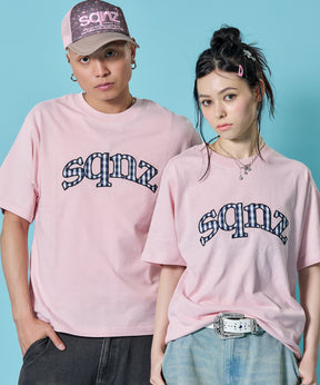 ※WEB限定 / ギンガムチェックワッペン半袖T / sqnz gingham applique tee ライトピンク