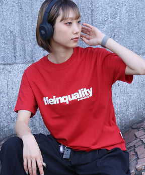 センターデカロゴプリントショート丈Tシャツ/ クルーネック 半袖 刺繍 【短丈】 レッド