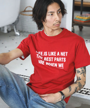 ぼかしメッセージロゴショート丈Tシャツ / Tシャツ クルーネック 半袖 プリント ぼかし 【短丈】 レッド