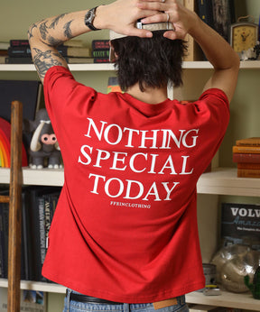 アメリカンプリントロゴショート丈Tシャツ/ Tシャツ クルーネック 半袖 プリント 【短丈】 レッド