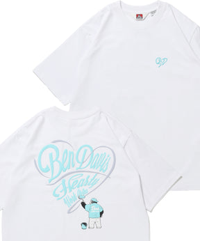 SCRIPT HEART TEE / Tシャツ 半袖 クルーネック 刺繍 ワンポイント ユニセックス オーバーサイズ ホワイト