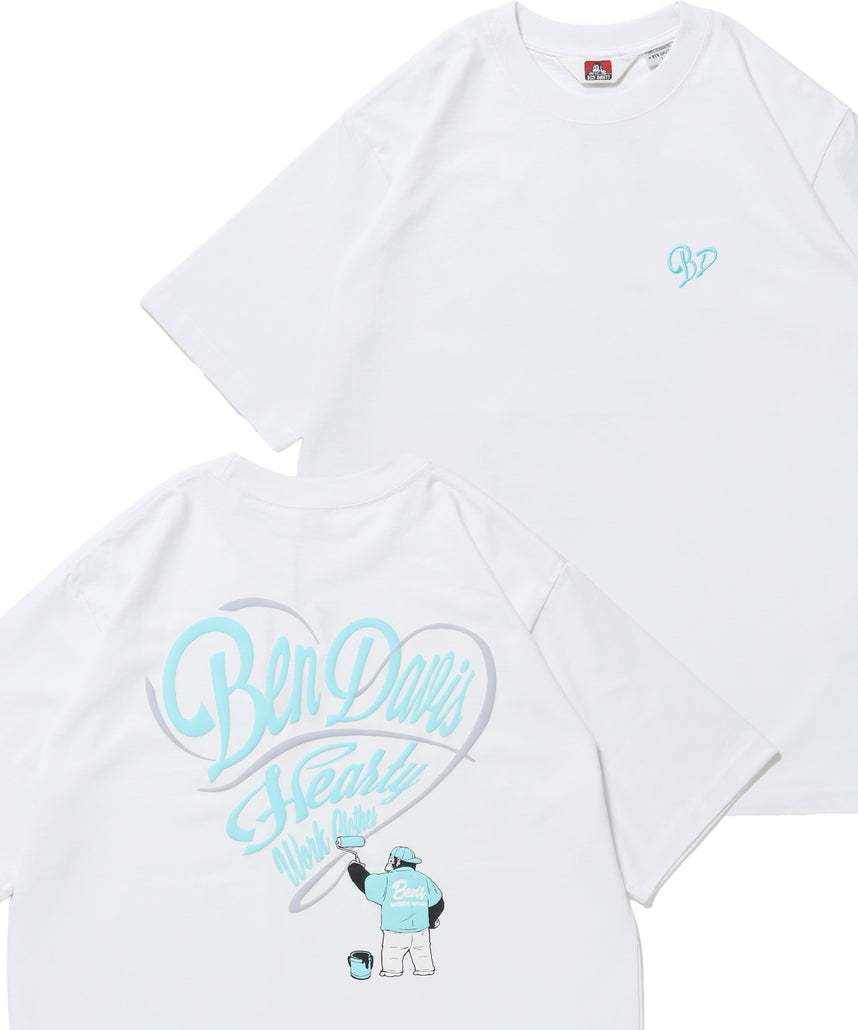 SCRIPT HEART TEE / Tシャツ 半袖 クルーネック 刺繍 ワンポイント ユニセックス オーバーサイズ ホワイト