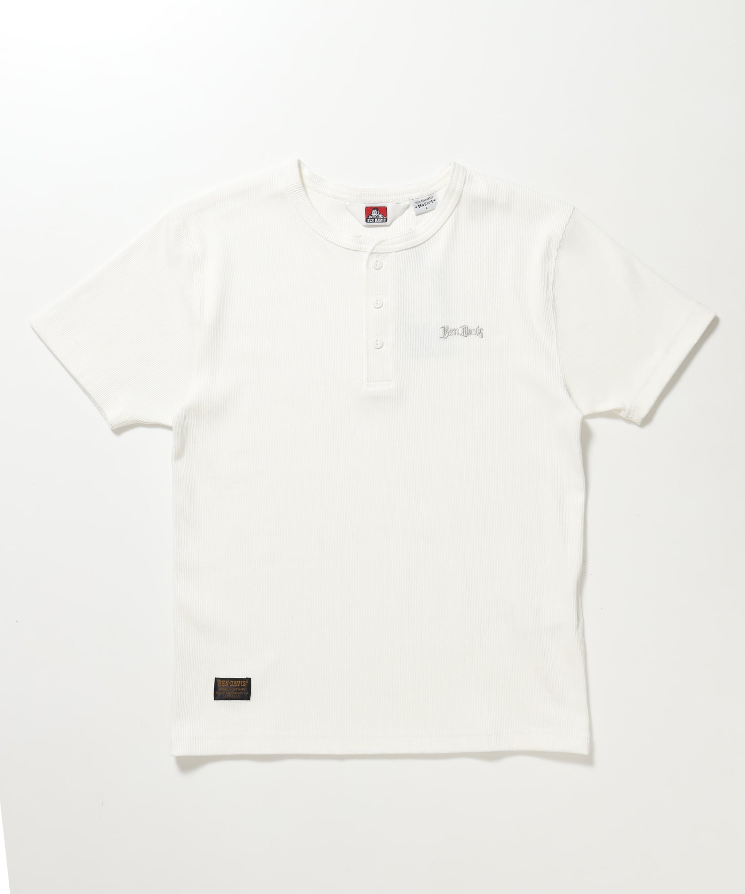 RIB HENLEY TEE / Tシャツ 半袖 ヘンリーネック 刺繍 ワンポイント ユニセックス ピス ホワイト