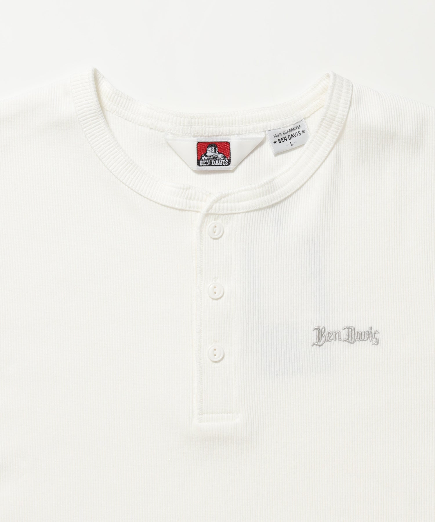 RIB HENLEY TEE / Tシャツ 半袖 ヘンリーネック 刺繍 ワンポイント ユニセックス ピス ホワイト