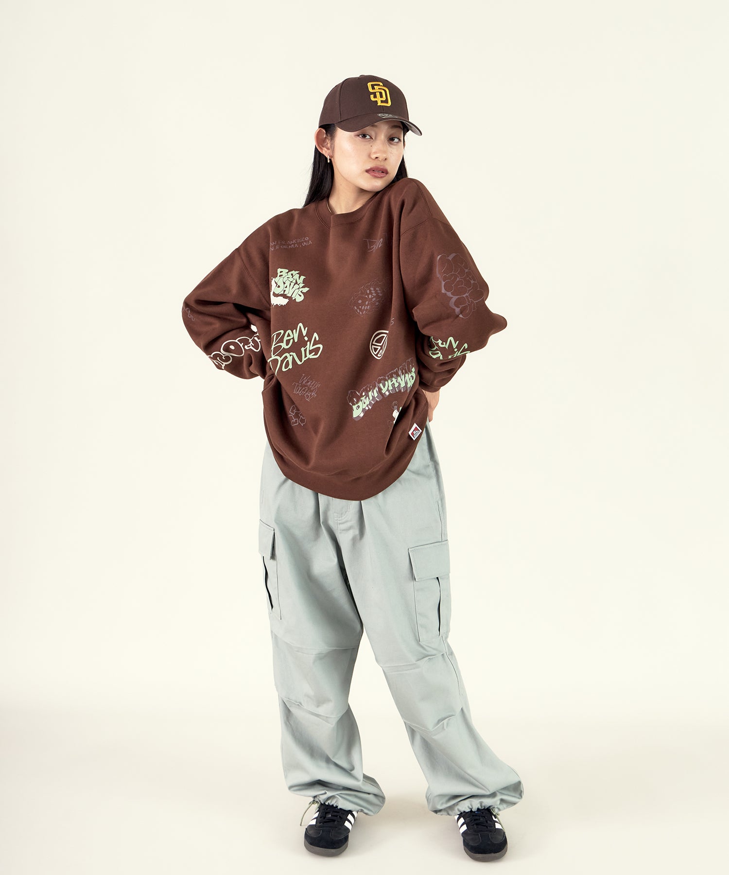 H166 着用サイズ:L【柄86(ミント カーゴポケット付き)】