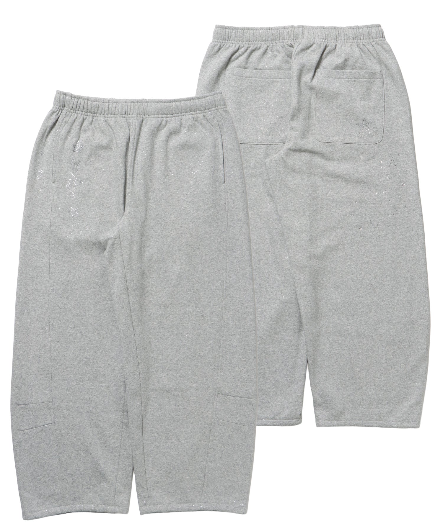sqnz glitter sweat pants / グリッター スウェットパンツ ラインストーン ドローストリング ポケット 裏起毛 【セットアップ着用可能】 M.グレー