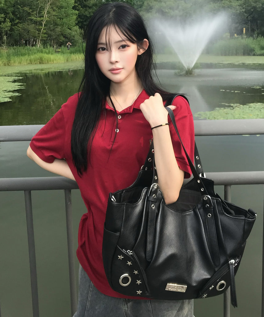 ※WEB限定 / スタースタッズ&ハトメハンドバッグ / sqnz star eyelet bag ブラック