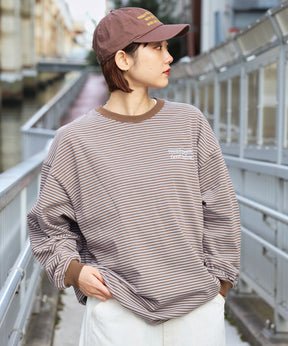 ロゴ刺繍マルチボーダーロングスリーブTシャツ ブラウン
