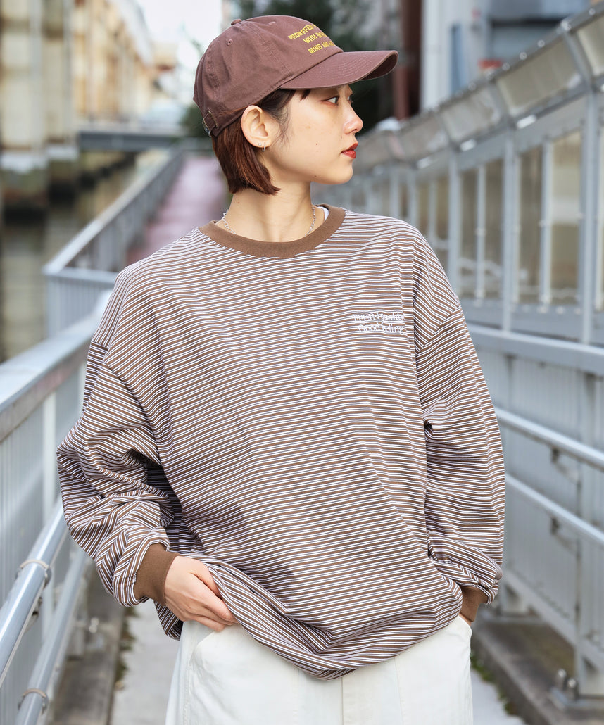 ロゴ刺繍マルチボーダーロングスリーブTシャツ ブラウン