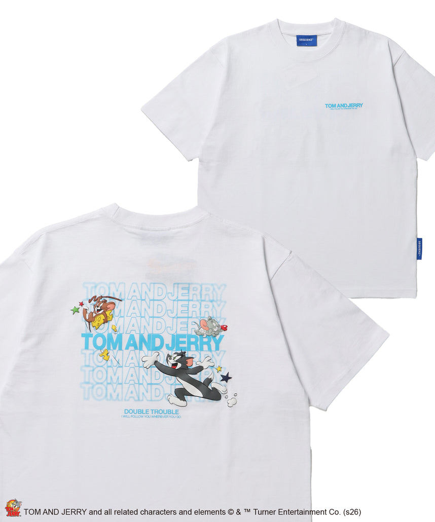 TJ BLUR LOGO TEE / トムとジェリー 半袖 クルーネック プリント ワンポイント ユニセックス オーバーサイズ ビッグシルエット レイヤード ホワイト