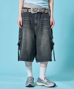 ※WEB限定 / レディースリボンデニムショートパンツ / sqnz ribbon denim shorts ブラック