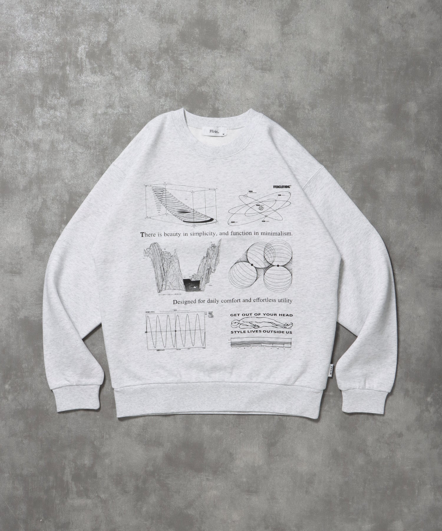 ヘビーウエイト線画プリントスウェット / 裏起毛 スウェット クルーネック ワンポイント プリント アッシュグレー