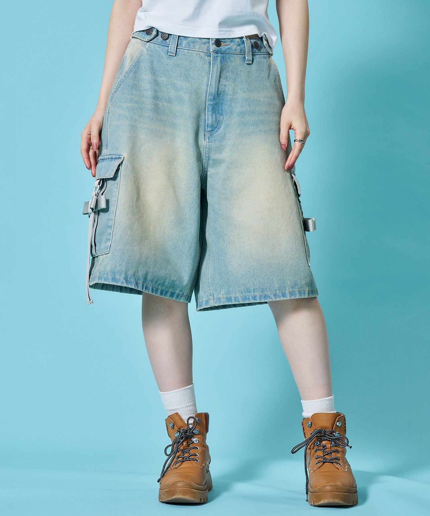 WEB限定 / レディースリボンデニムショートパンツ / sqnz ribbon denim
