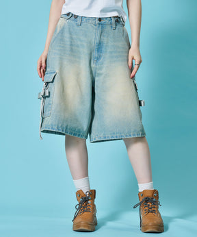 ※WEB限定 / レディースリボンデニムショートパンツ / sqnz ribbon denim shorts サックスブルー