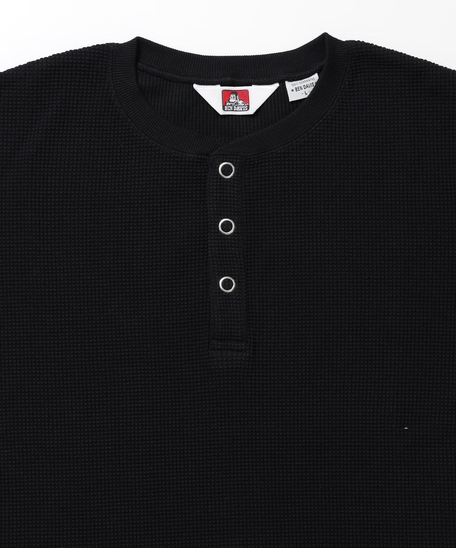 WAFFLE S/S HENLEY / クルーネック ワッフル オーバーサイズ 半袖 レイヤード ブラック