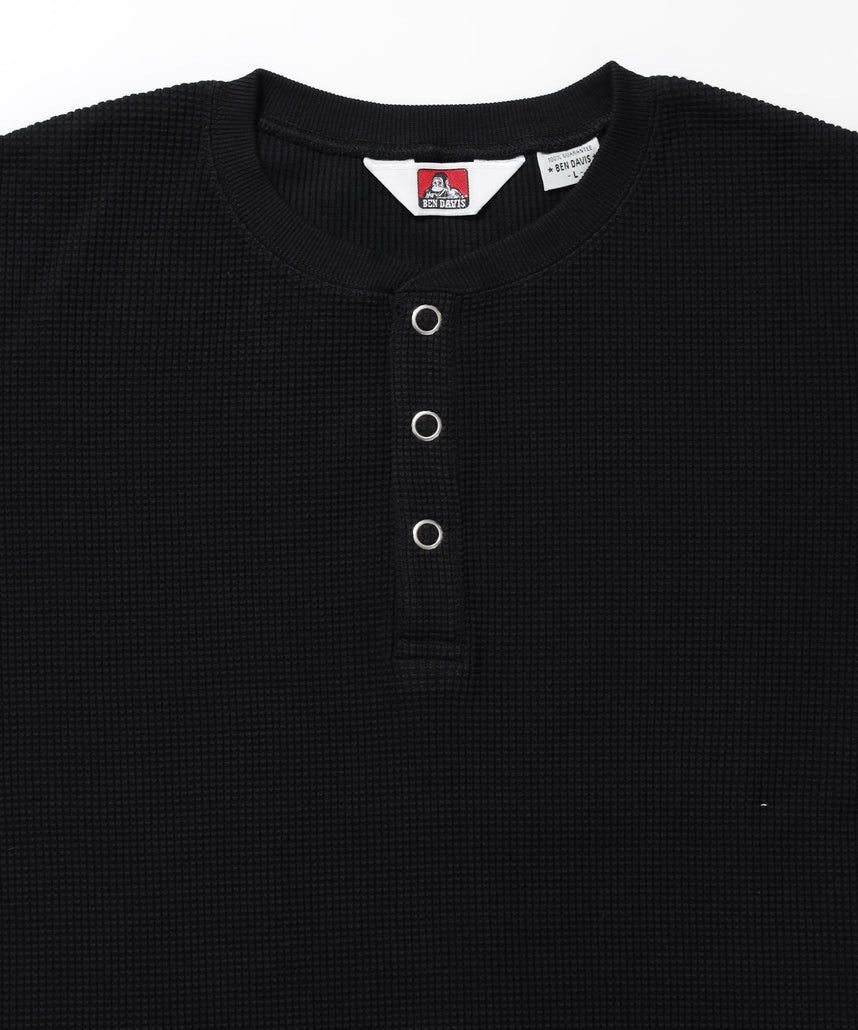 WAFFLE S/S HENLEY / クルーネック ワッフル オーバーサイズ 半袖 レイヤード ブラック