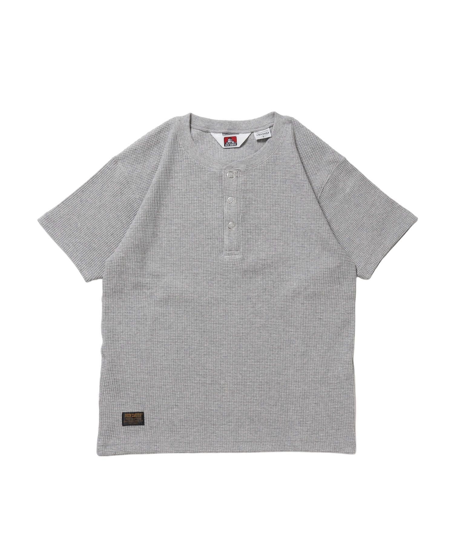 【BEN DAVIS(ベンデイビス)】WAFFLE S/S HENLEY / クルーネック ワッフル オーバーサイズ 半袖 レイヤード ライトグレー