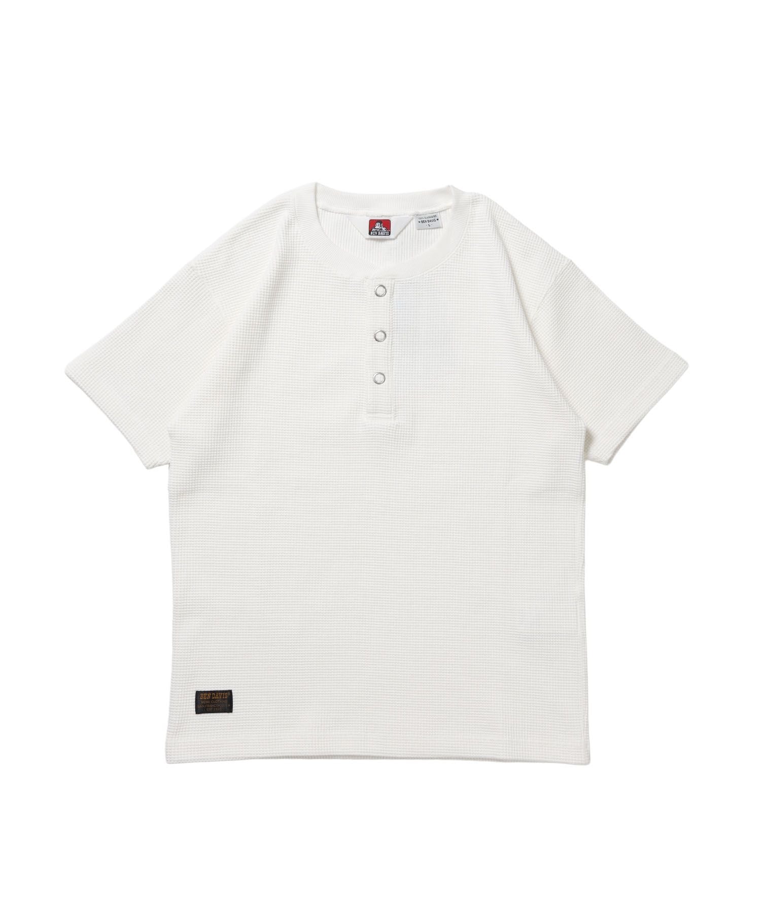 【BEN DAVIS(ベンデイビス)】WAFFLE S/S HENLEY / クルーネック ワッフル オーバーサイズ 半袖 レイヤード ホワイト