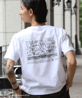 The Met線画デザインロゴTシャツ / メトロポリタン美術館 半袖 クルーネック プリント ワンポイント ホワイト