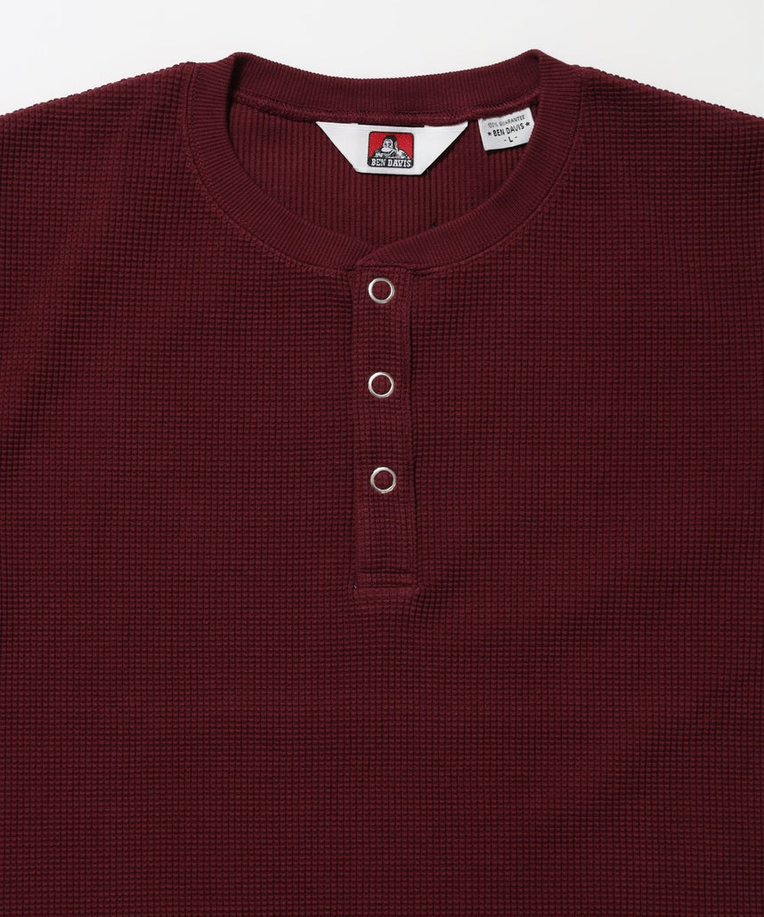 WAFFLE S/S HENLEY / クルーネック ワッフル オーバーサイズ 半袖 レイヤード ワイン